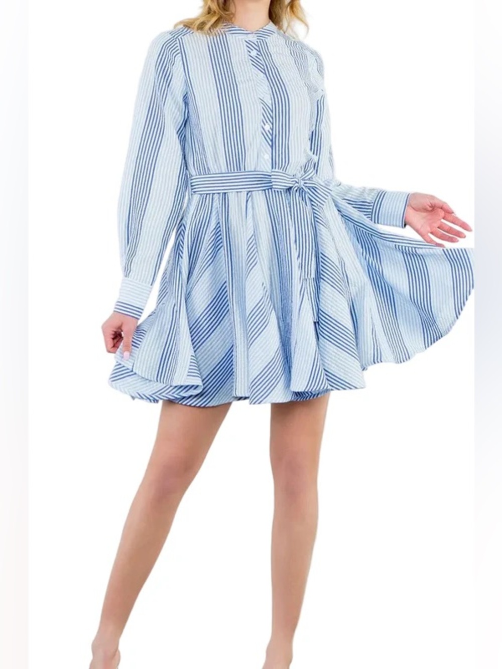 THML Lina Stripe Long Sleeve Swing Dress SZ MED